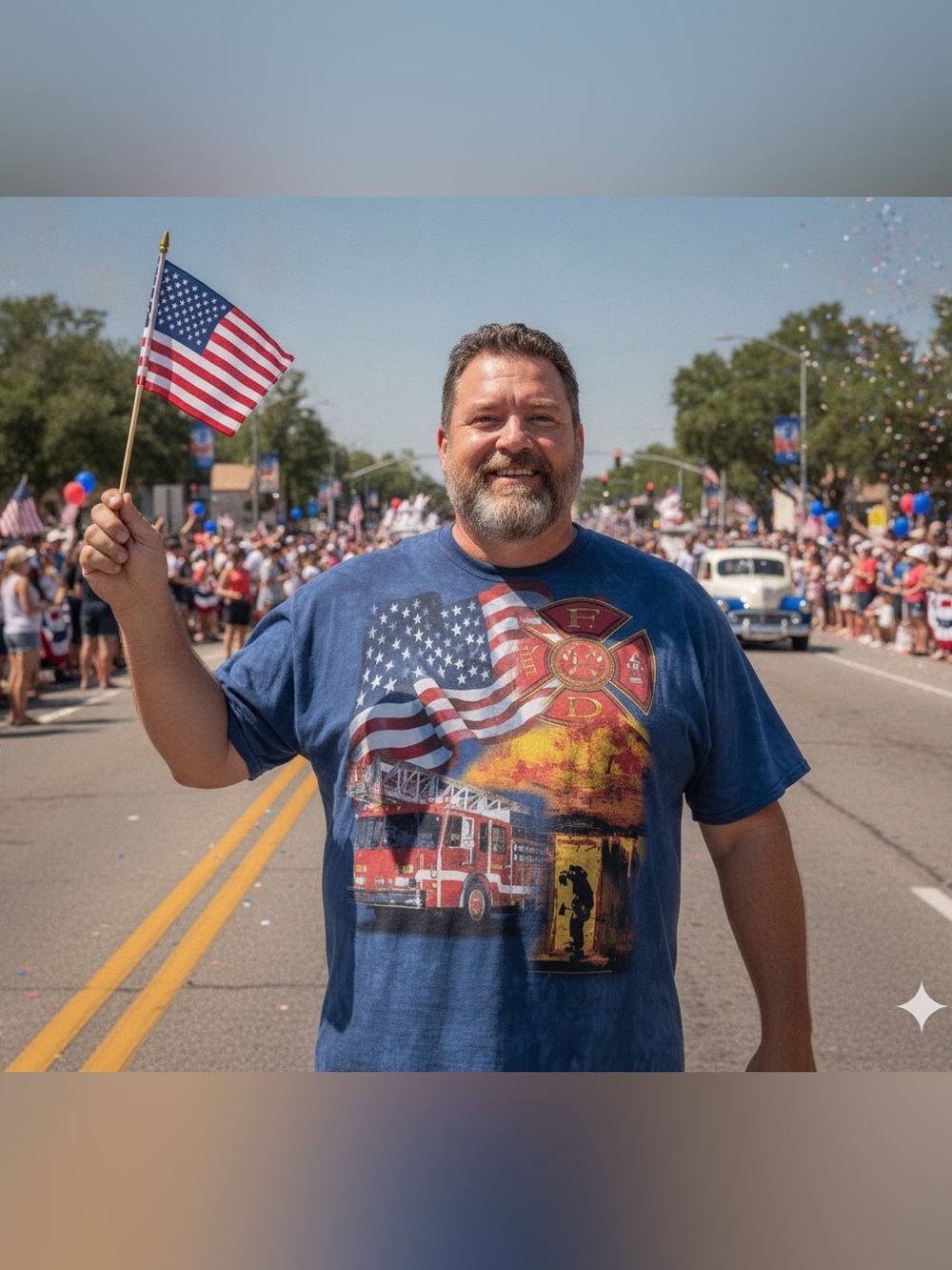 The Mountain Navy Blue Men's XXXL Firefighter & American Flag Graphic Tee